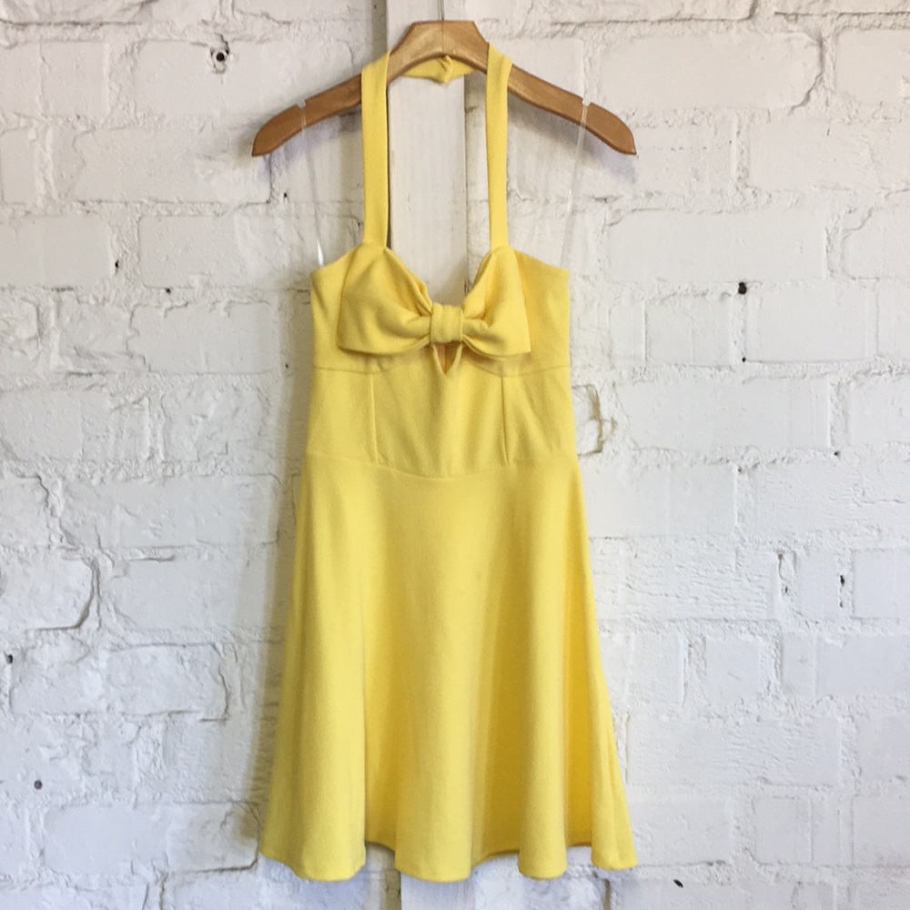 Yellow Halter Mini Fit N Flare Bow Dress